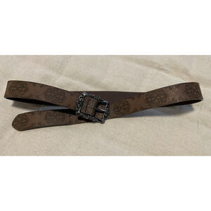 Womens Floral Embossed Brown Faux Leather Belt Size 7 Western Boho Hippy EUC